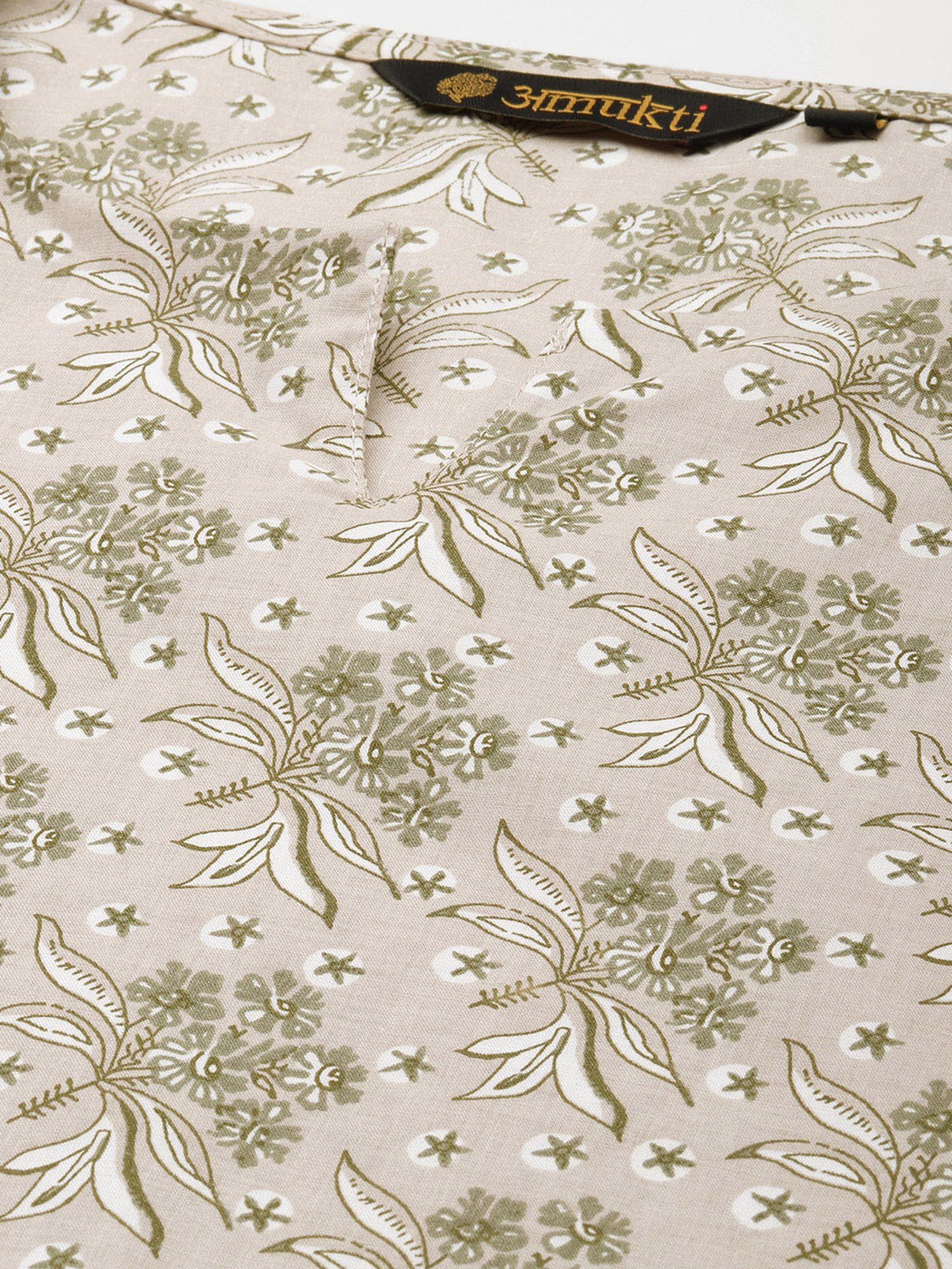 Amukti Beige Cotton Floral Print A Line kurta