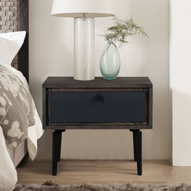 Cross Solid Oak and Metal Nightstand Dark Gray - Armen Living