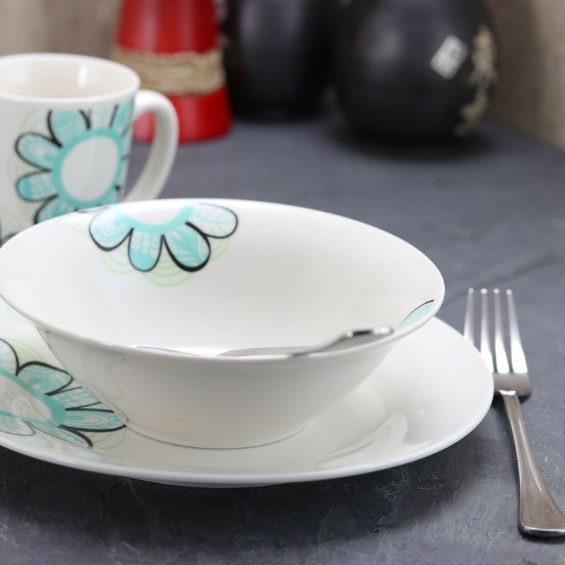 Gibson Home Lush Blossom 12 Piece Dinnerware Set in White and Blue Floral