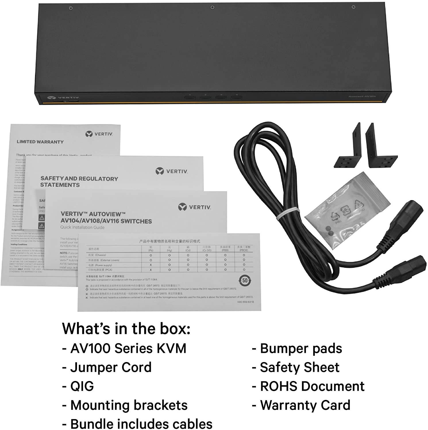 Vertiv Avocent AV3000 Rackmount KVM Over IP Switch | 8 Port KVM switches | Local and Remote Access | VGA Cable (AV3108-400)