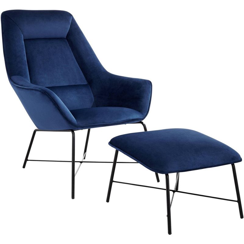 Studio 55D Hemingway Blue Velvet Lounge Chair with Ottoman
