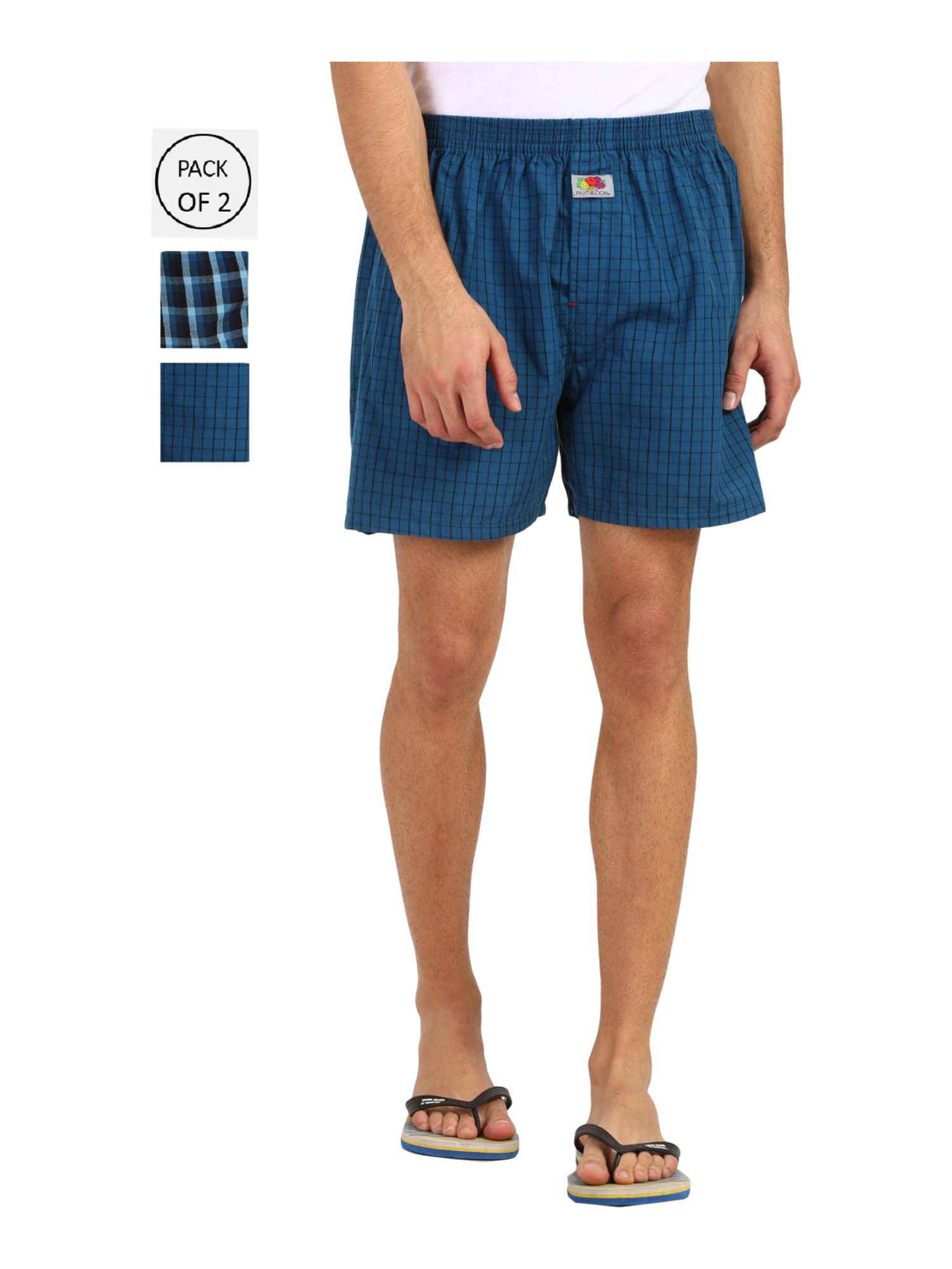 Fruit of the Loom Multicolor Cotton Regular Fit Checks Boxers (Pack Of 2)