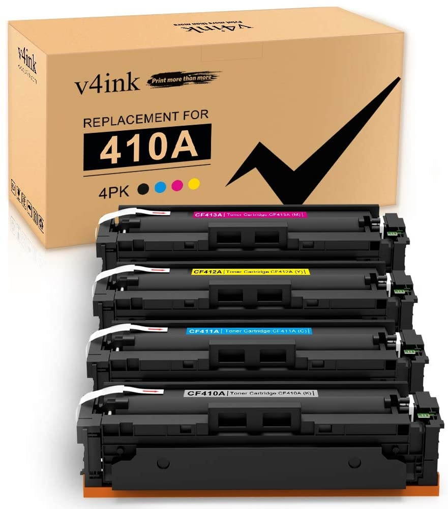 V4INK 4PK Compatible 410A Toner Cartridge Replacement for HP 410A 410X CF410A CF411A CF412A CF413A Toner Set for HP Color Laserjet Pro M452dn M452dw M452nw MFP M477fnw M477fdw M477fdn M377dw Printer