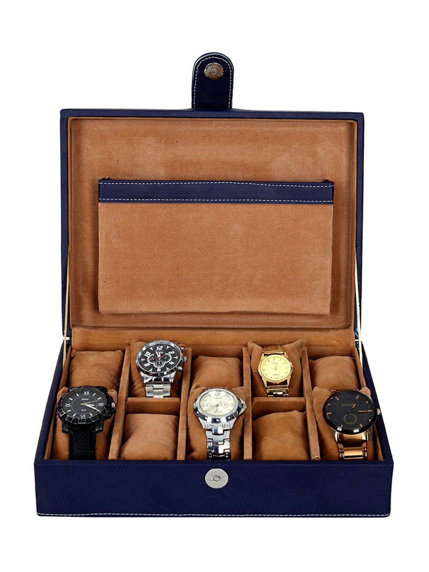 Leather World Blue Watch Box Holder Organizer Case in 10 Slots