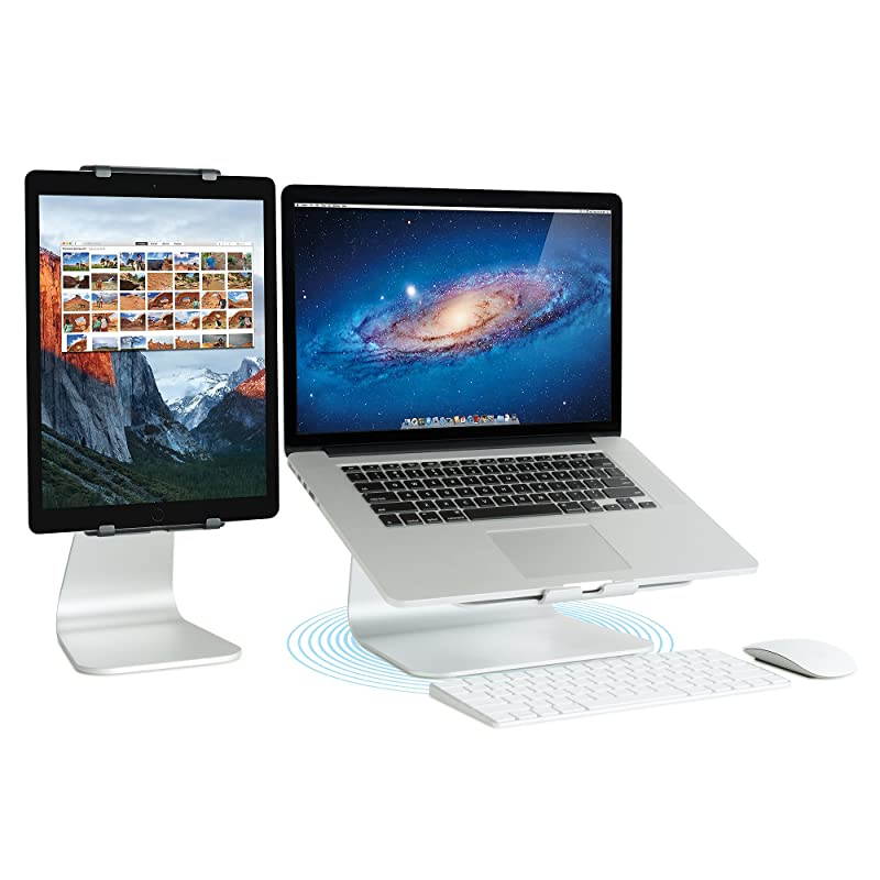 mStand360 Laptop Stand with Swivel Base Silver Patented 10036