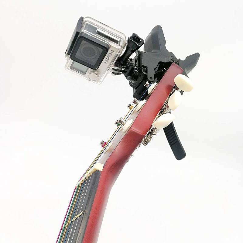 Camera and Cell Phone Music Mount - Ukelele Guitar Headstock Mobile Phone Clamp Clip Mount for Smartphones and Gopro Action Cameras ~ Close Up Home Recording - Work for Any Microphone Stands