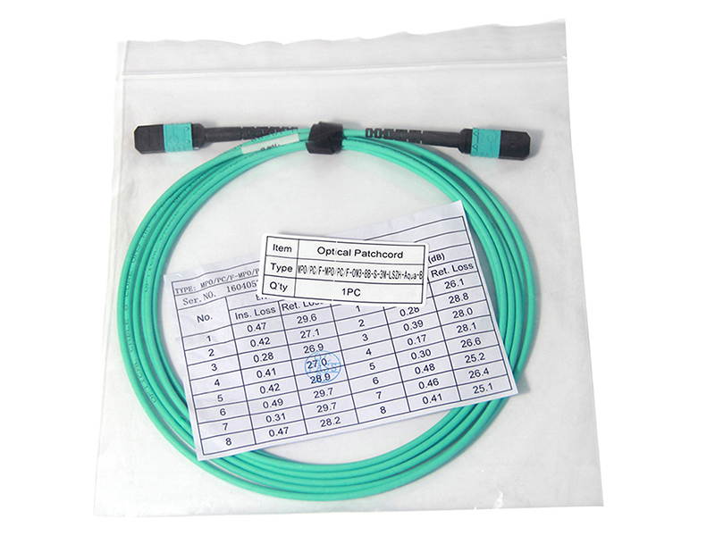 MPO-MPO Patch Cord, OM3 Multimode Fiber, 8-core Fiber for QSFP+Transceivers Application, 3-meter(10ft)