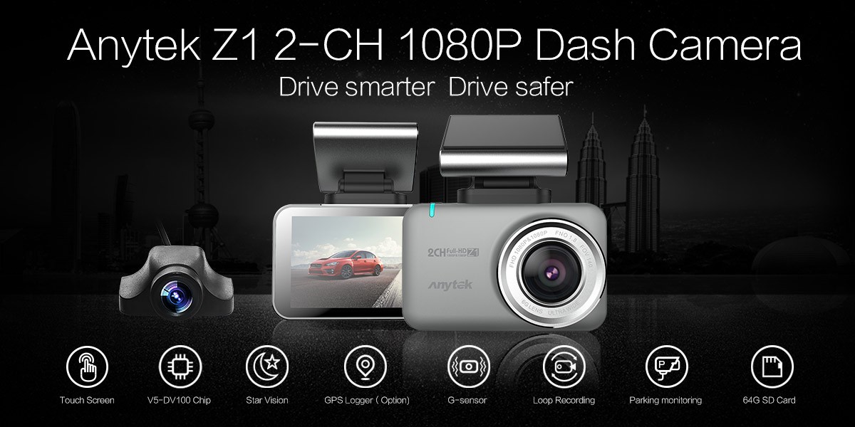 Z1 1080p HD Car DVR Camera 2.35 inch Touch Screen Dual Lens Dash Cam