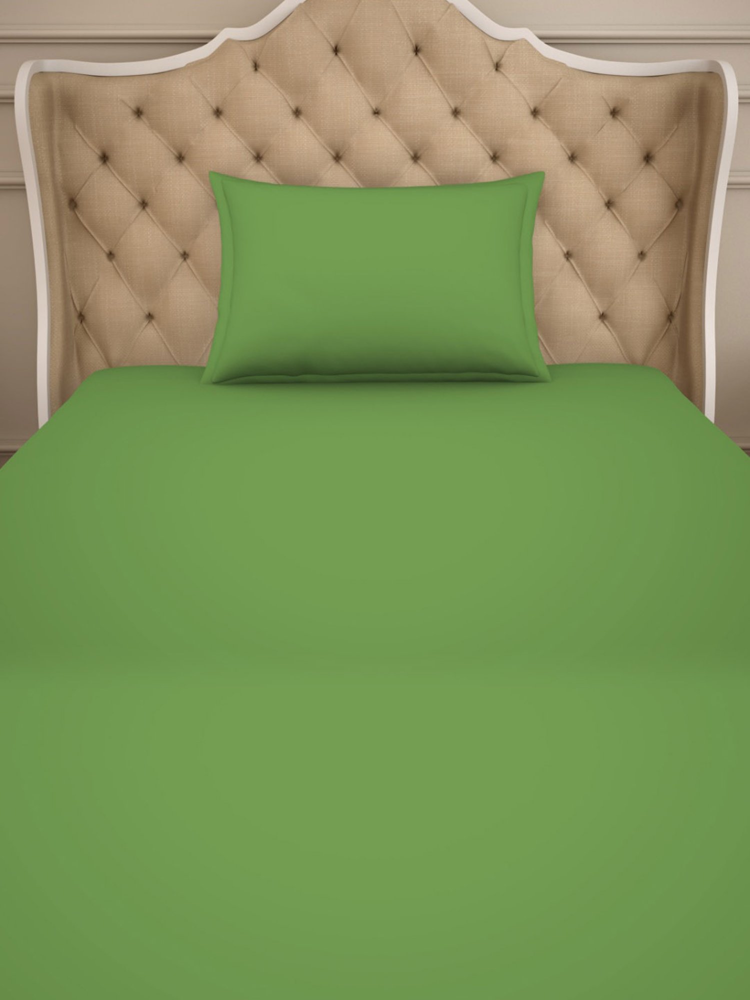 Welspun Restora Solid Green 150 TC Cotton Single Bed Sheet with 1 Pillow Cover