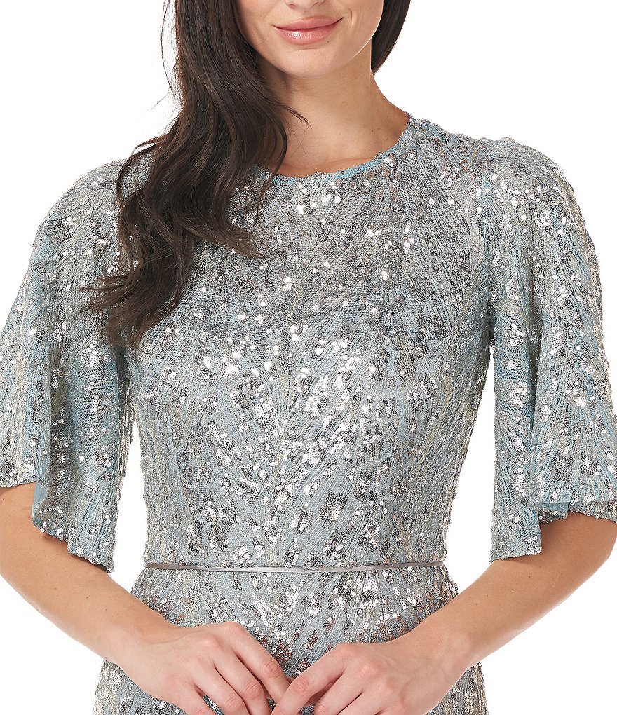 JS Collections Sequin Flutter Sleeve Mermaid Gown