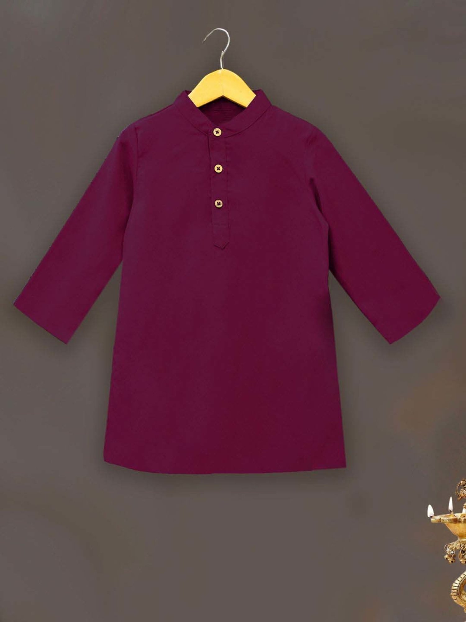 A.T.U.N. Boys Wine & Pink Printed Full Sleeves Kurta Set