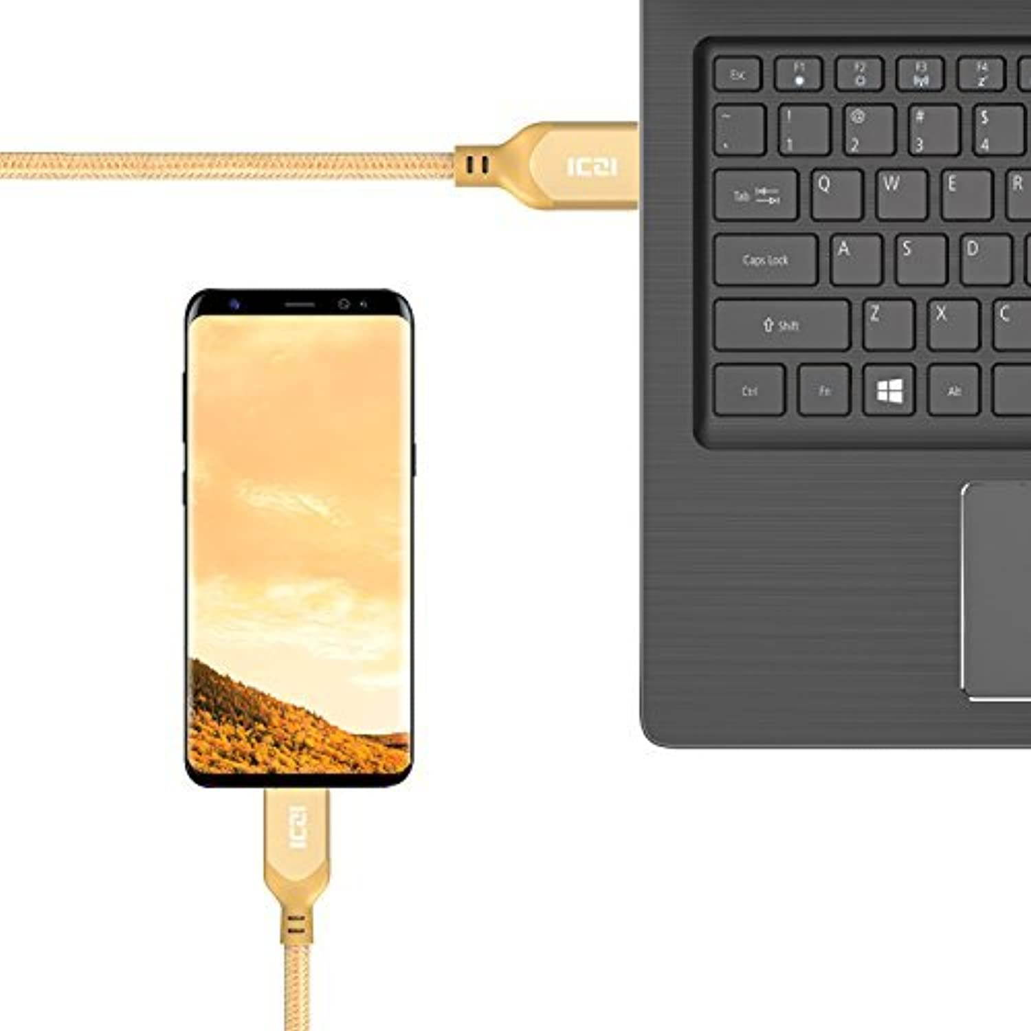 USB C Cable 3FT, ICZI USB C Cable 3 Pack USB C to USB 3.0 Cable Fast Charge Braided Cord for Samsung S9/S8, Huawei Mate 20/10, LG and More -Bright Gold