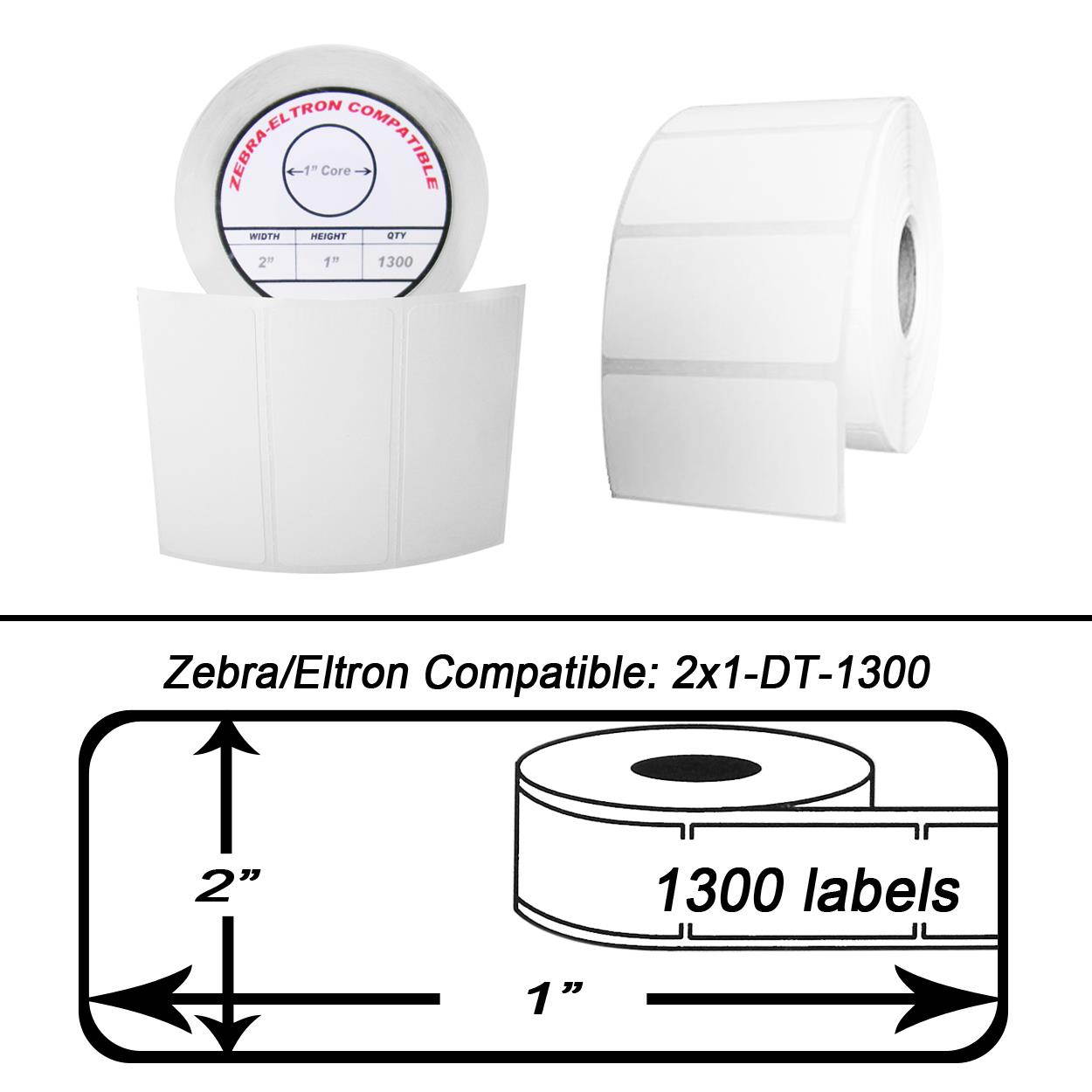 Zebra/Eltron-Compatible 2 x 1 Labels (2" x 1") -- BPA Free! (28 Rolls; 1,300 Labels)