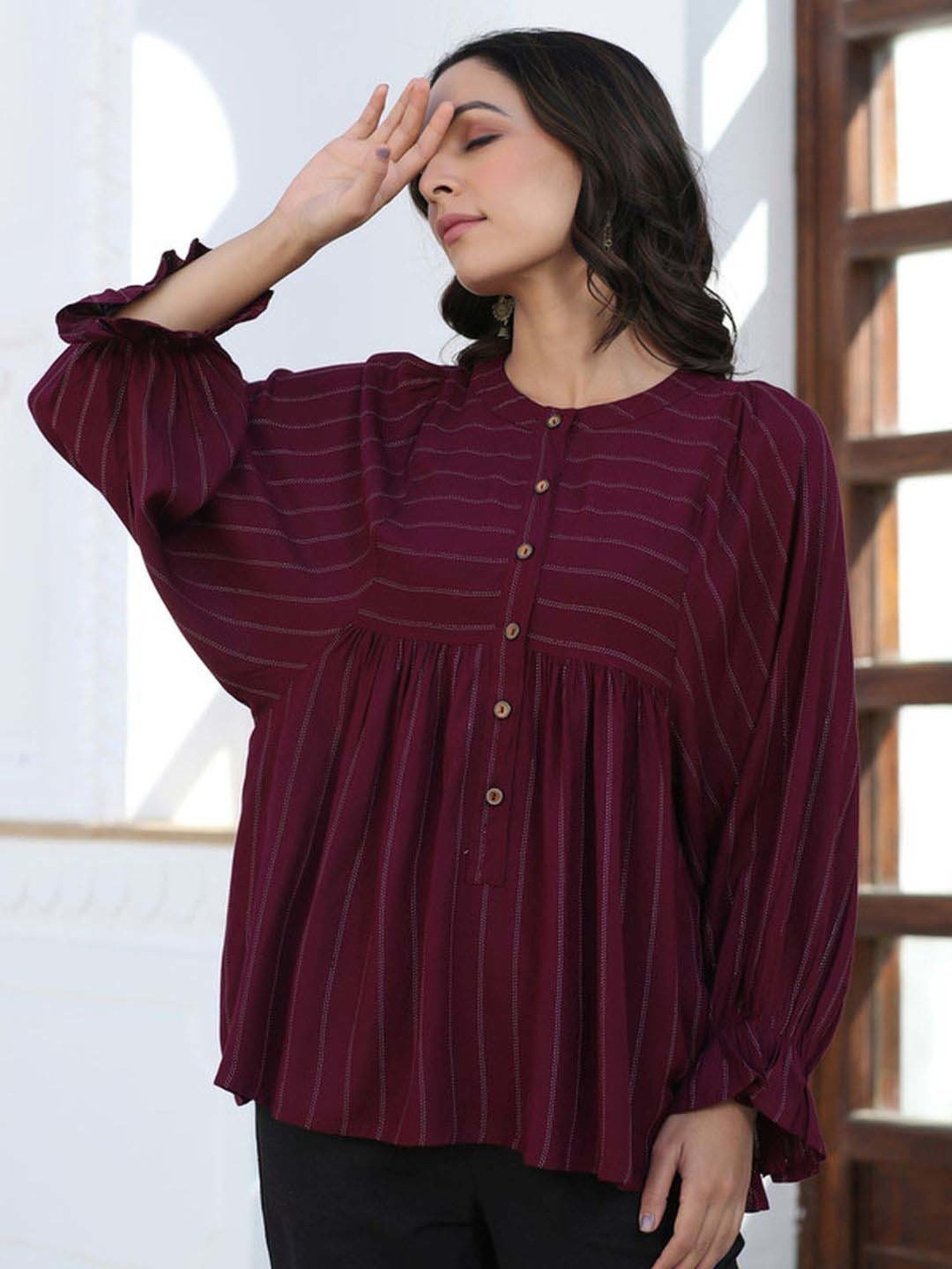 Jaipur Kurti Maroon Striped Tunic