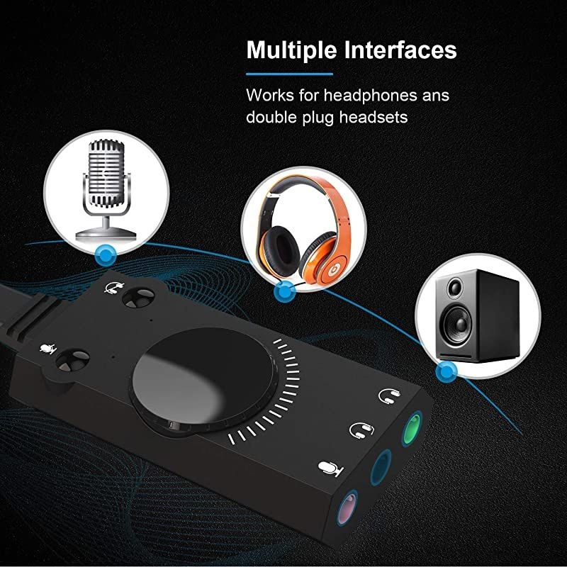 USB Sound Card,  USB External Stereo Sound Adapter Splitter Converter with Volume Control for Windows and Mac, Plug & Play, No Drivers Needed