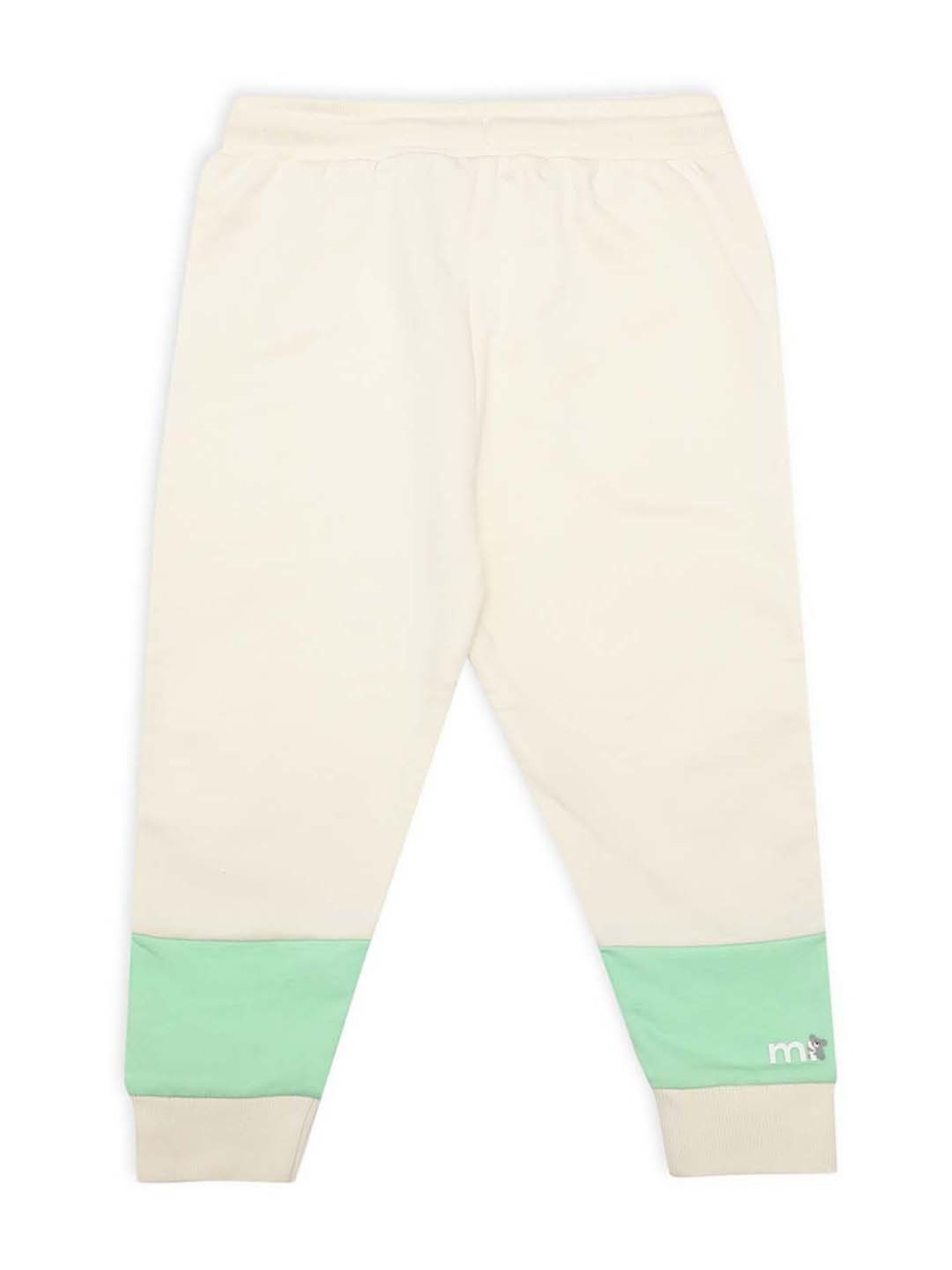 MiArcus Kids Off-White & Green Cotton Color Block Joggers