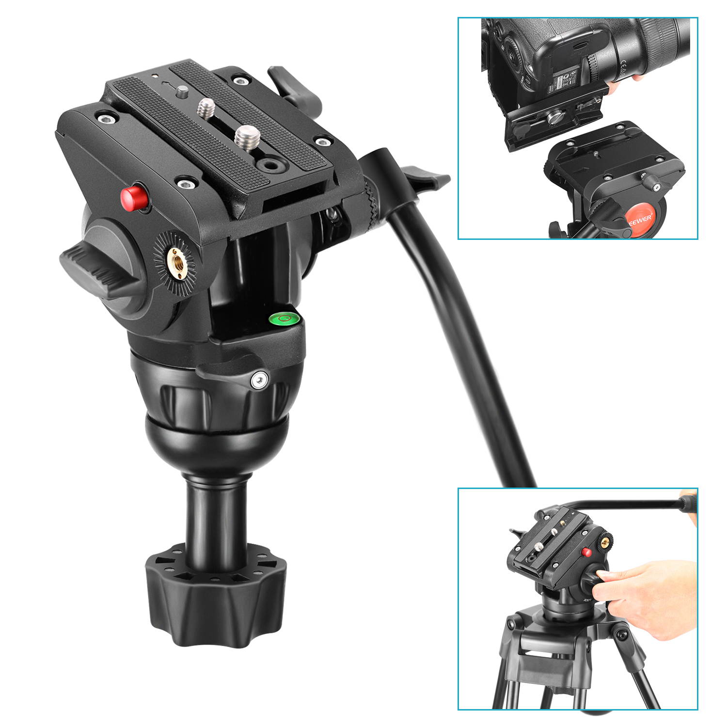 Neewer Professional Heavy Duty Video Camera Tripod,64 inches/163 centimeters Aluminum Alloy with 360 Degree Fluid Drag Head,1/4 and 3/8-inch Quick Shoe Plate,Bag,Load up to 17.6 pounds/8 kilograms