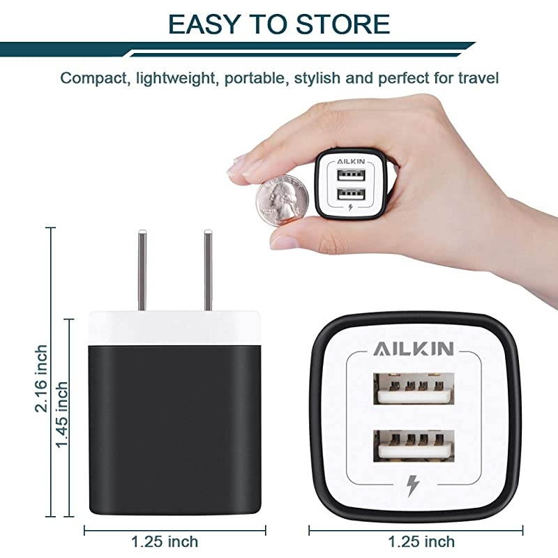 USB Wall Charger, Charger Adapter,  6-Pack 2.1Amp Dual Port Quick Charger Plug Cube Replacement for iPhone X/8/7/6S/6S Plus/6 Plus/6, Samsung Galaxy S7/S6/S5 Edge, LG, HTC, Huawei, Moto etc.