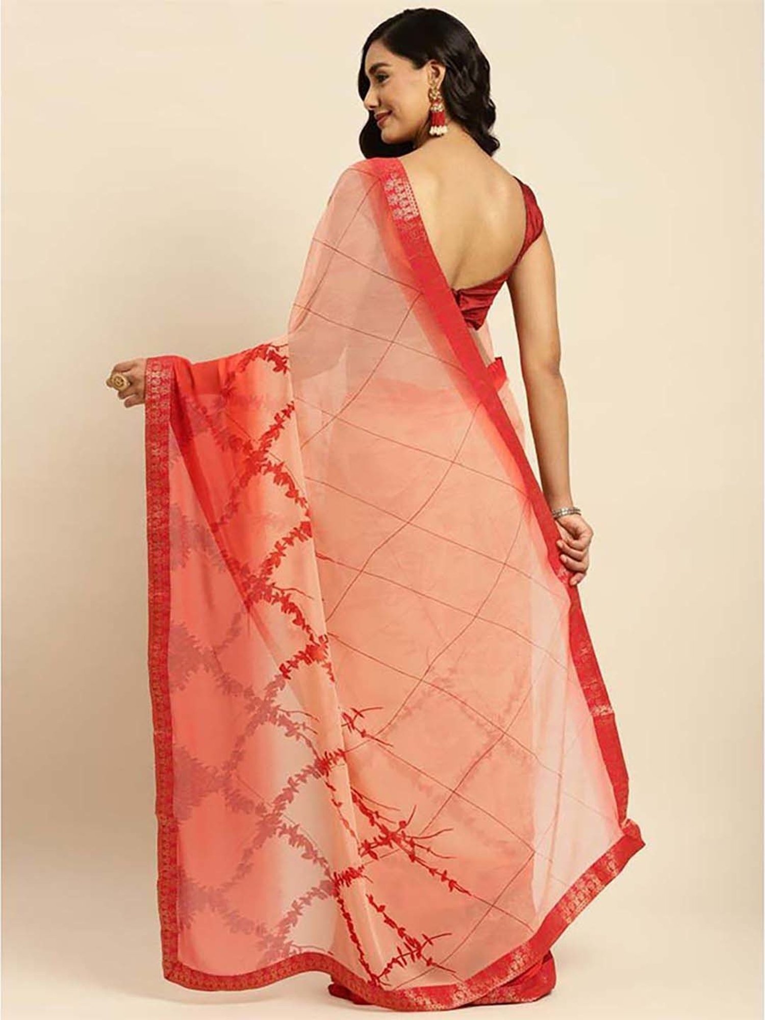 Rangita Peach Floral Print Saree With Unstitched Blouse