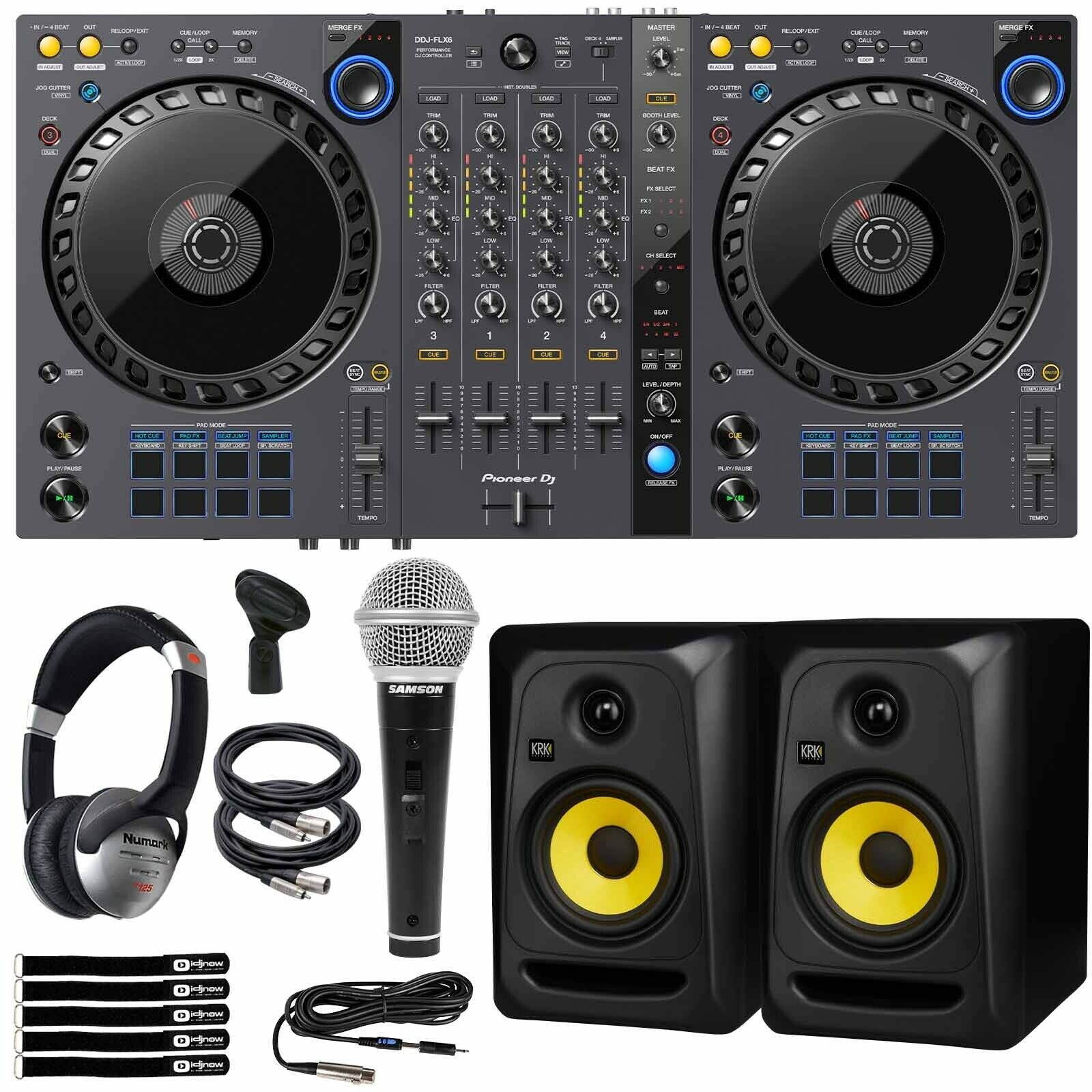 Pioneer DDJ-FLX6 rekordbox Serato Software DJ Controller w Monitor Speakers Pack