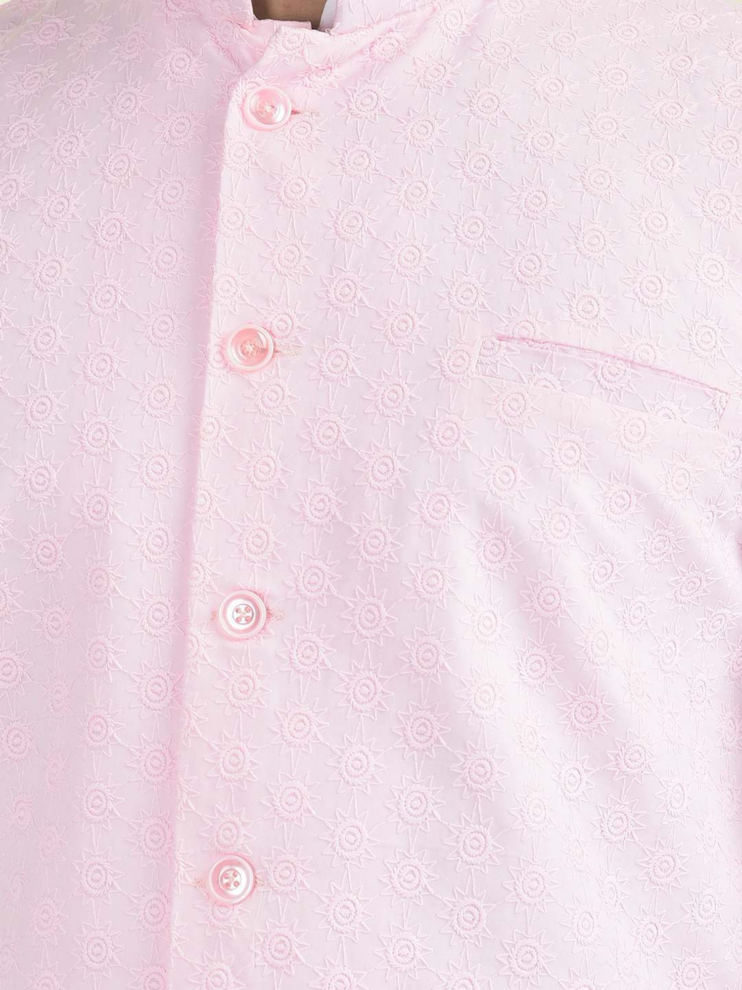 Deyann Pink & White Cotton Regular Fit Embroidered Kurta Set With Jacket