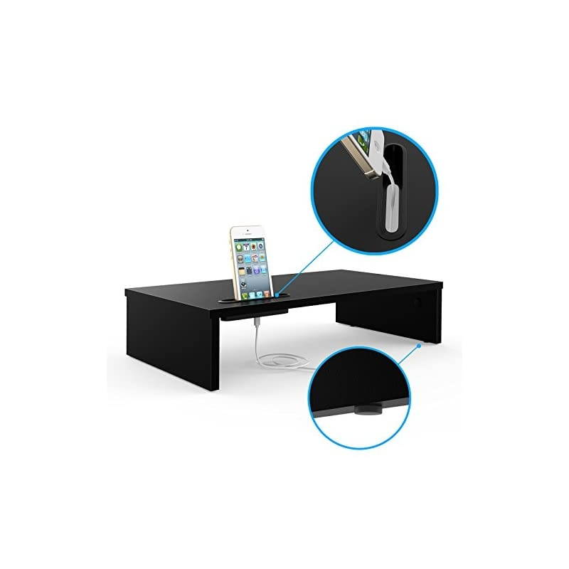 Wood Monitor Stand Riser Desk TV Shelf with Cellphone Holder Ergonomic Laptop Printer Stand with Cable Management for Laptop Computer Notebook iMac PC 167 inches Black