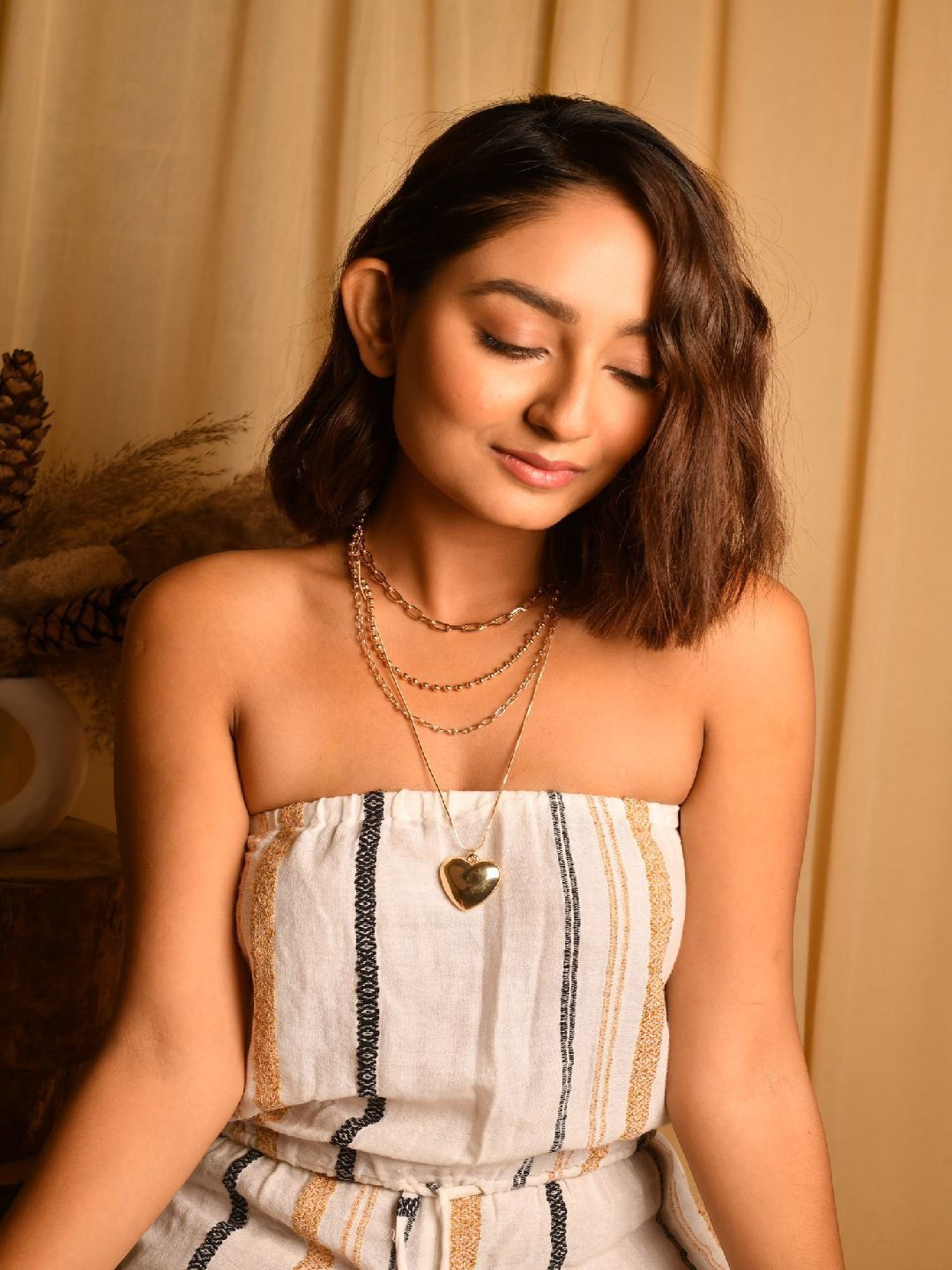 Jewelz Golden Heart Pendant Multi-Layered Necklace for Women