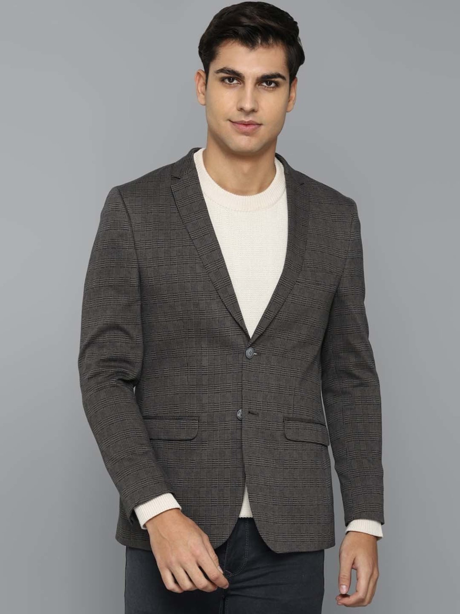 Louis Philippe Sport Grey Super Slim Fit Checks Blazer