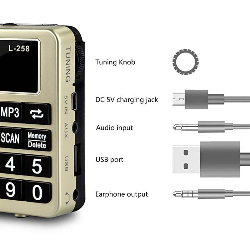 AM SW AllBand Receiver with Best ReceptionPortable Radio with Headset OutputAUX InputMP3External SpeakerTF CardStores Stations Automatically and Powered by Lithium Battery