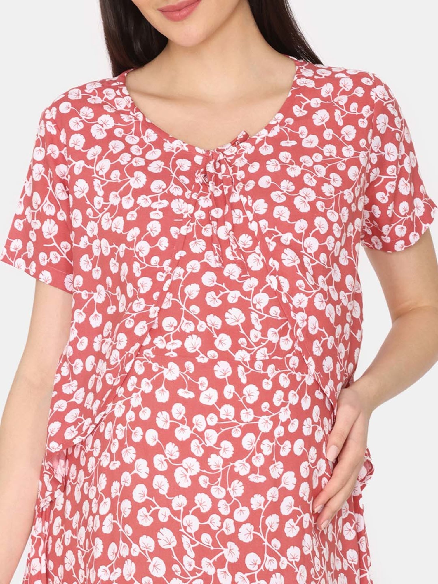 Coucou by Zivame Peach Floral Print Maternity Nighty