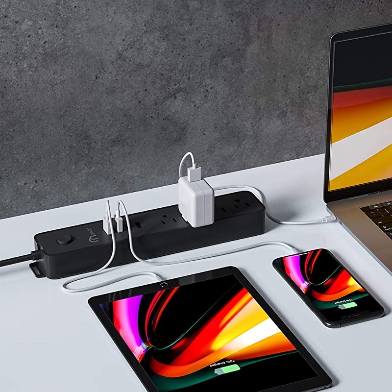 ON USB Surge Protector Power Strip 4 Multi Outlets with 4 USB Charging Ports 34A Total Output600J Surge Protector Power Bar 6 ft Long UL Cord Wall MountBlack