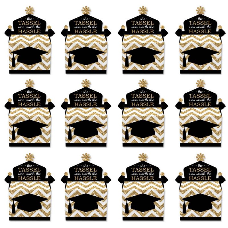 Big Dot of Happiness Gold - Tassel Worth the Hassle - Treat Box Party Favors - Graduation Party Goodie Gable Boxes - Set of 12