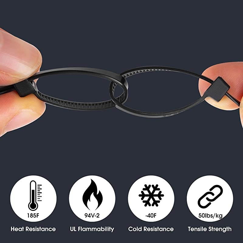 Heavy Duty Cable Zip Ties,Zip Ties,50PCS Reusable Cable Zip Ties,8 Inches Plastic Cable Zip Ties, 50 Lbs Tensile Strength,7 Inches Adjustable Cable Zip Ties,(Black)