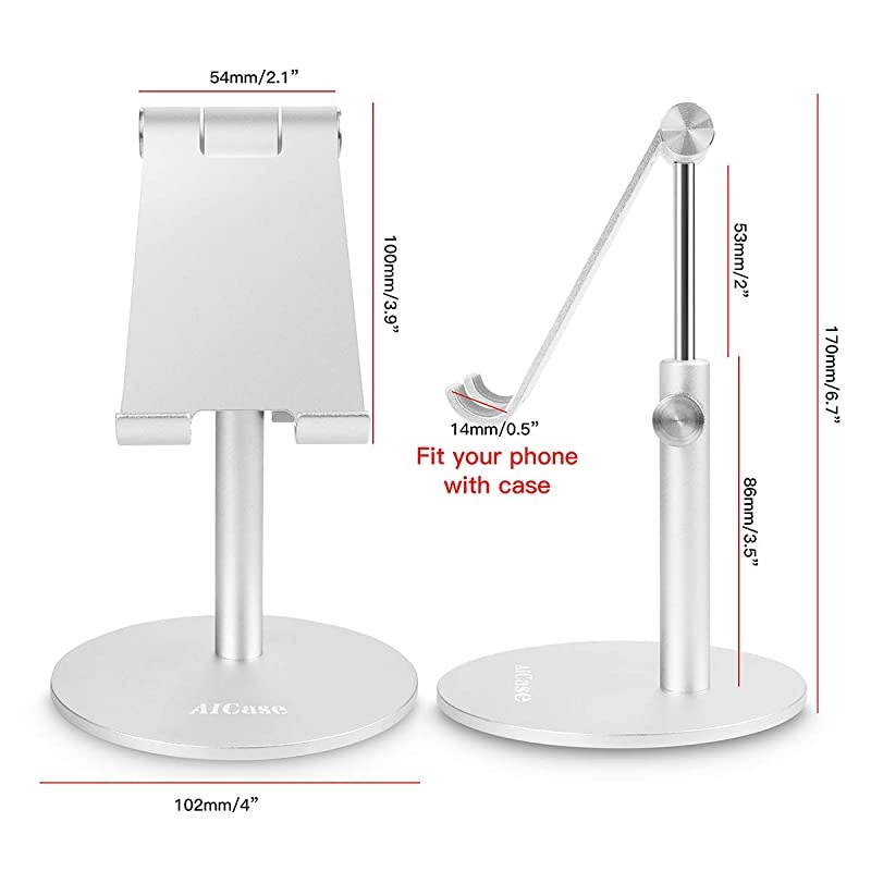 Adjustable TabletPhone Stand Telescopic Adjustable iPad Stand HolderUniversal Multi Angle Aluminum Stand Compatible with iPhone Smart Cell PhoneTabletiPad413 inch Silver