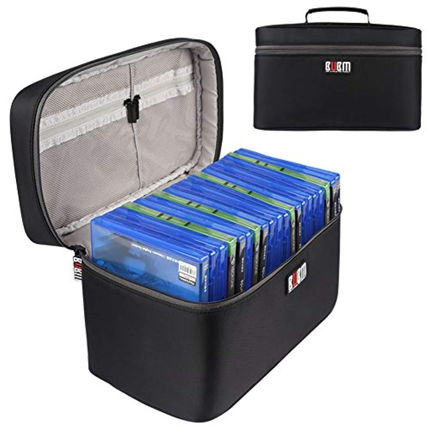 bubm portable ps4/ ps4 pro/ xbox one game disc carrying case storage bag travel casehold 20 discsblack