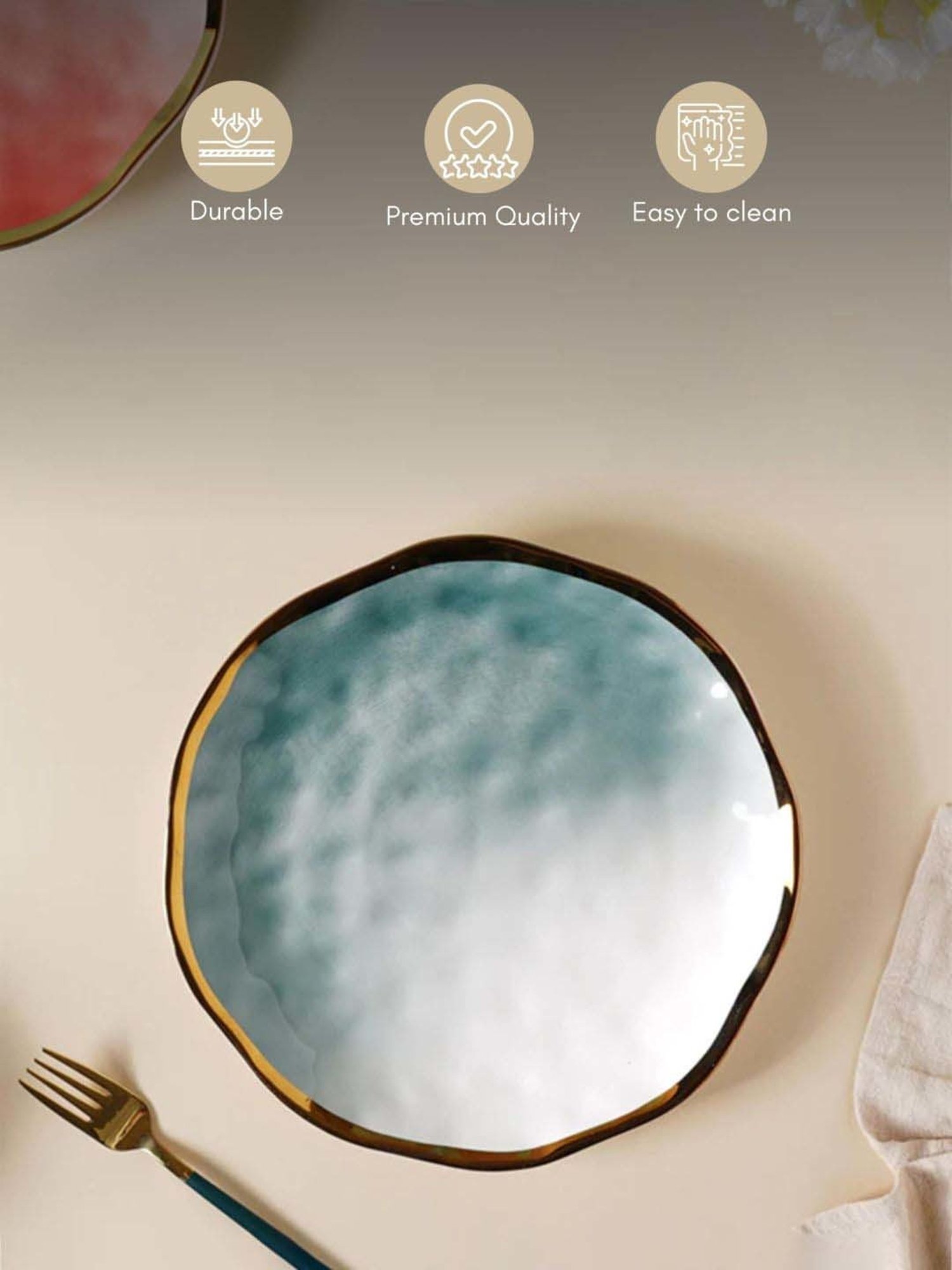 Nestasia Premium Quality Glazed Green Ceramic Ombre Dinner Plate With Gold Rim For Dining Table 10"