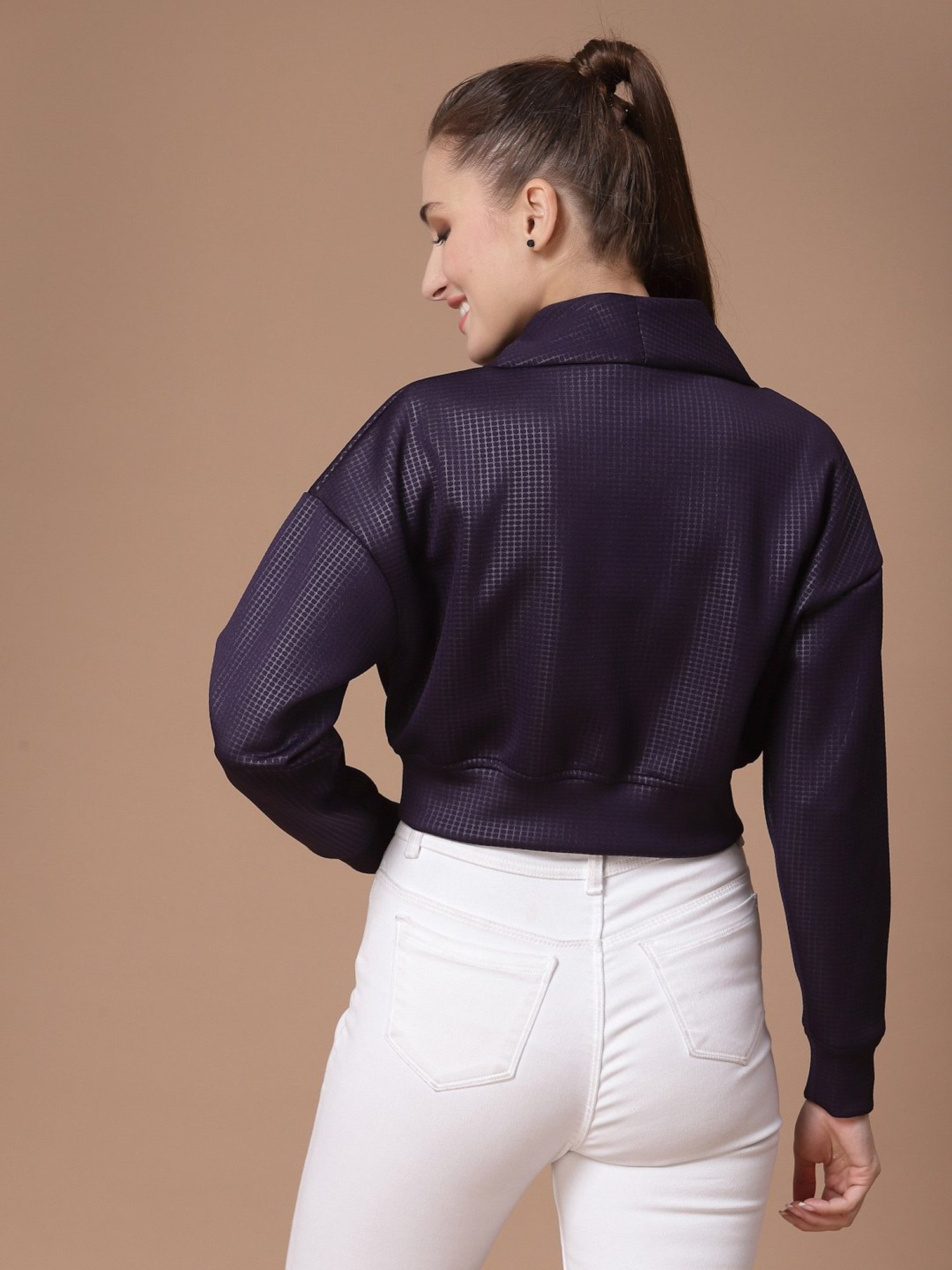 KASSUALLY Purple Relaxed Fit Crop Sweatshirt