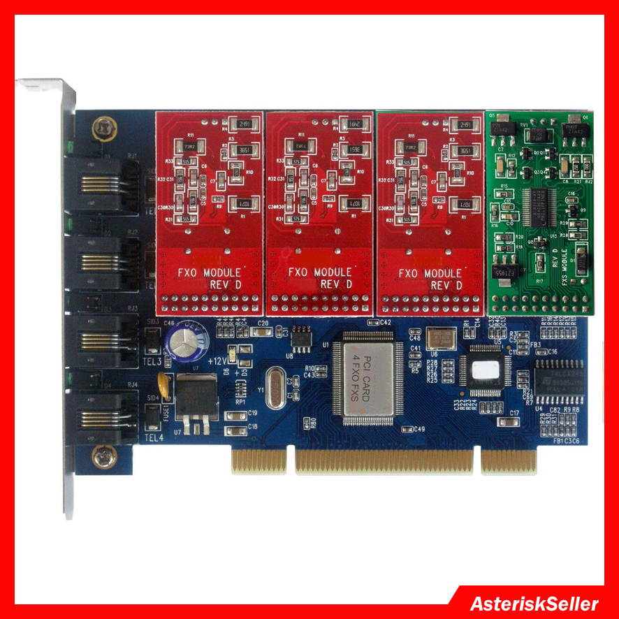 Asterisk Card TDM400P with 3 FXO + 1 FXS modules,Supports digium asterisk sangoma FreePBX For Phone System IP PBX TDM400