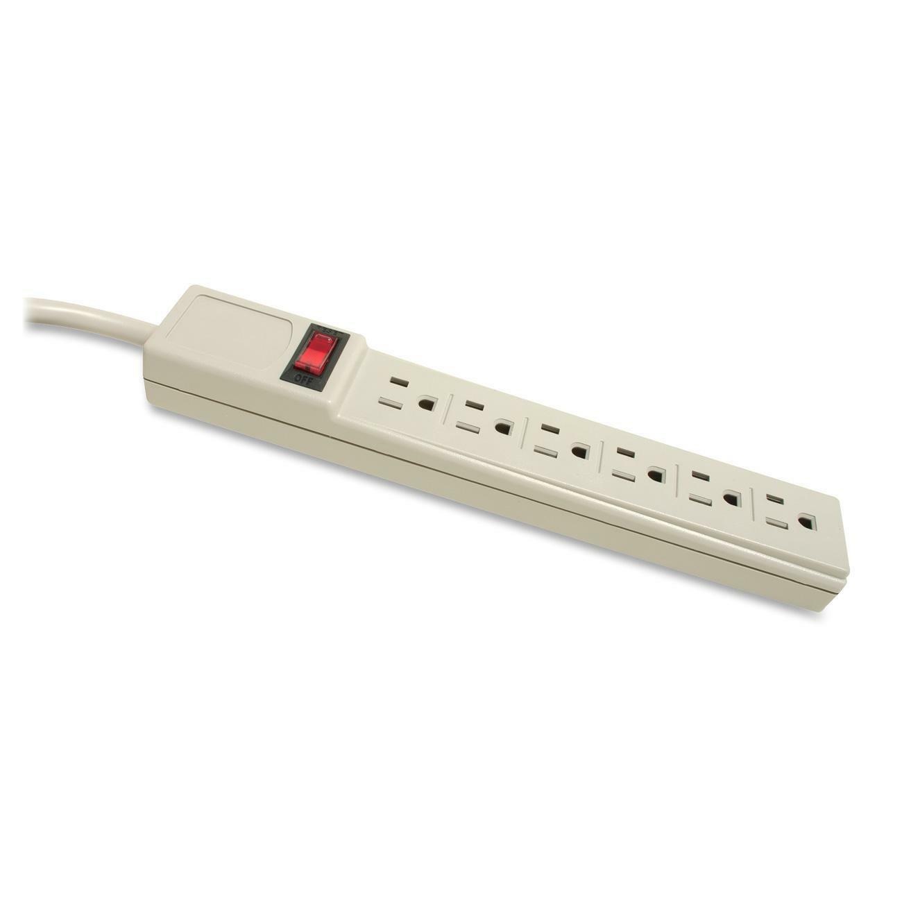 Compucessory Power Strip 6 Outlet Built-in Circuit Breaker 6' Cord Gray 55155