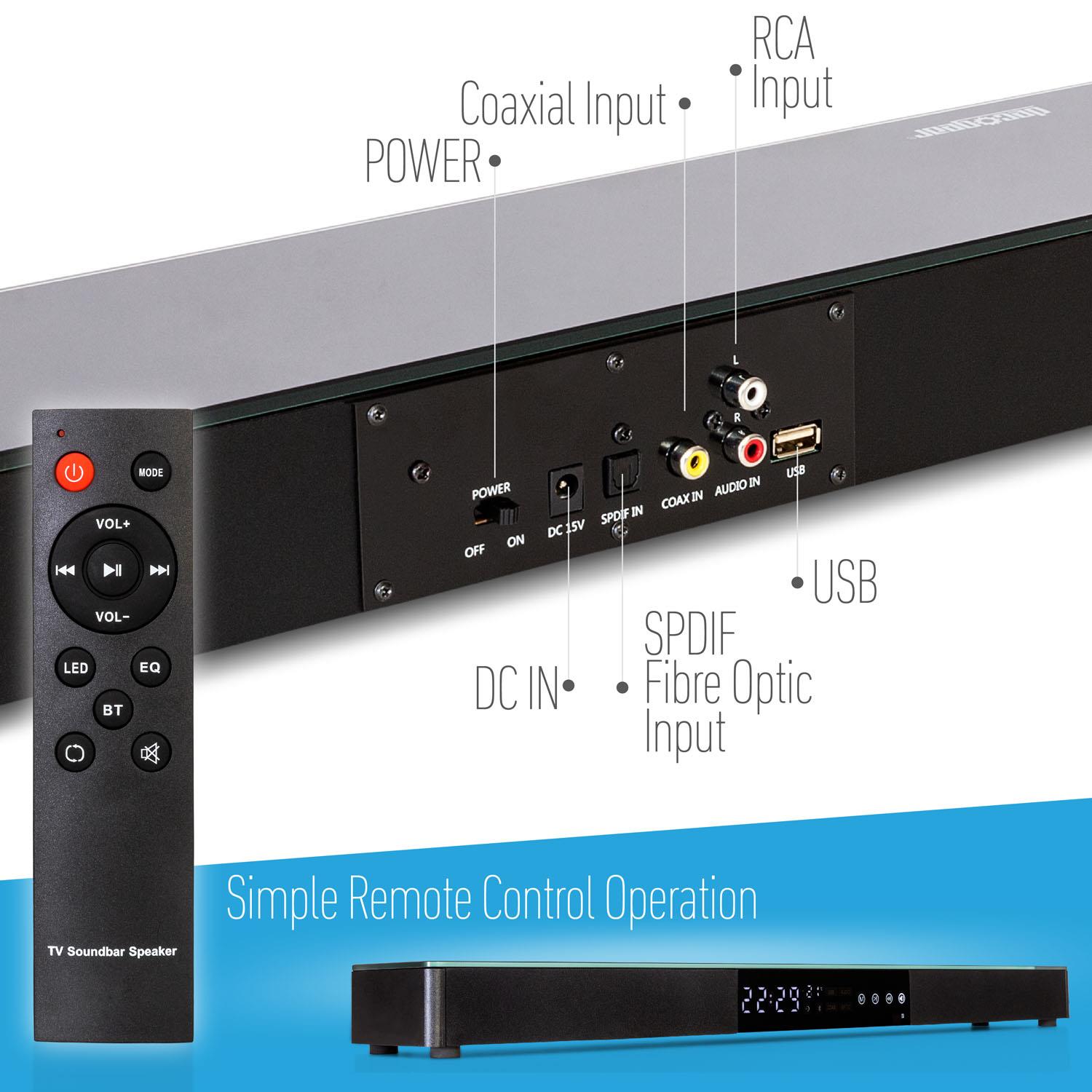 Deco Gear Home Theater Surround Sound 31" Soundbar | 40 Watts 2.1 CH Audio, Bluetooth, NFC