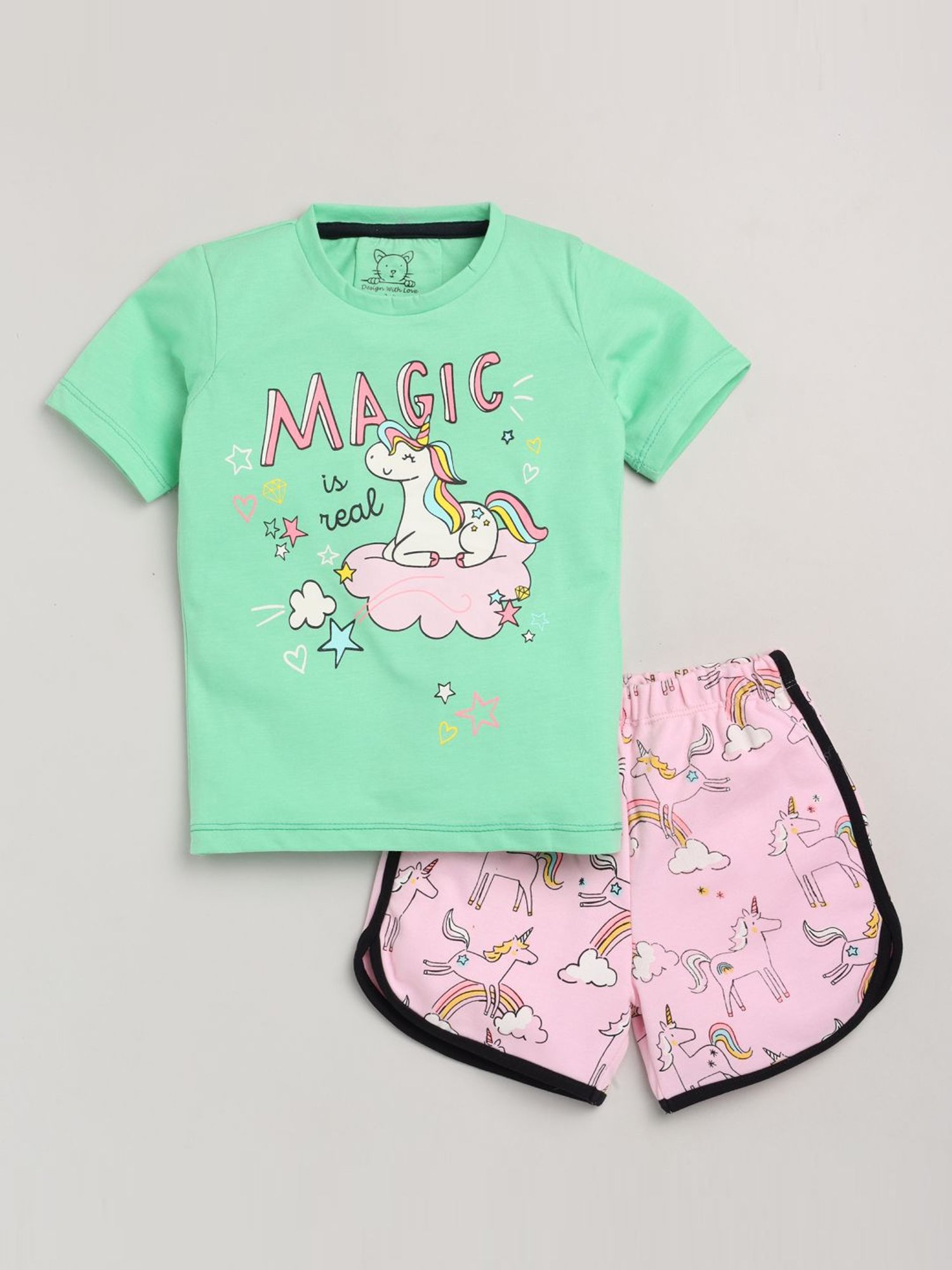 Lazy Shark Kids Green Printed T-Shirt & Shorts