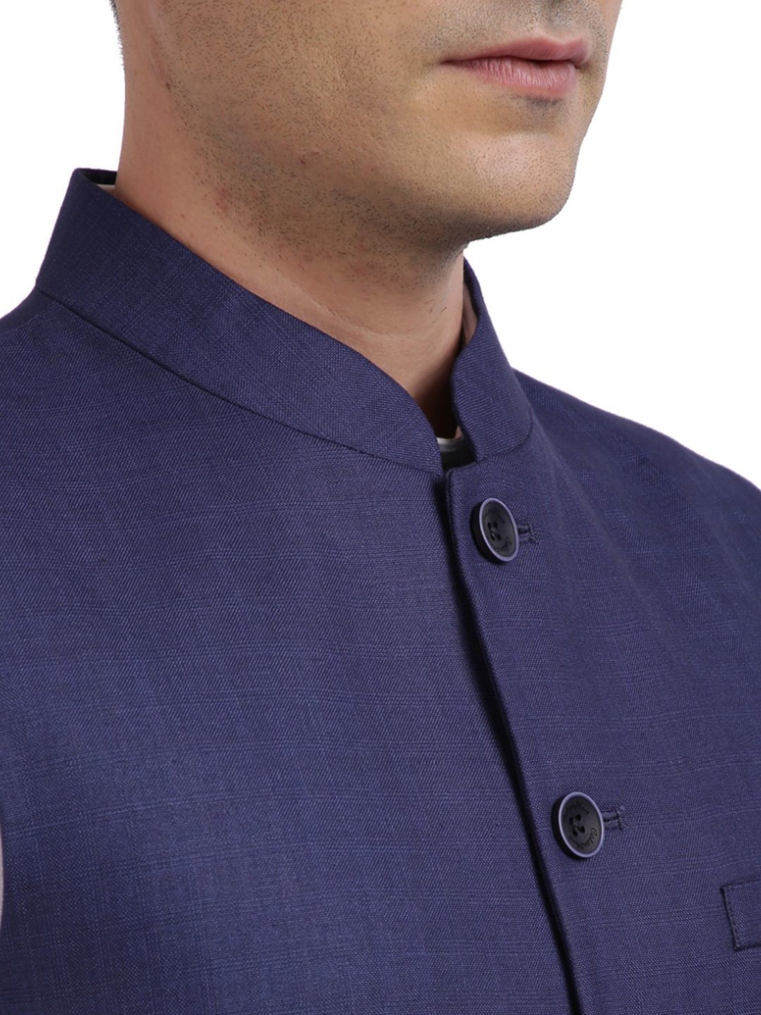 Colorplus Blue Tailored Fit Checks Nehru Jacket