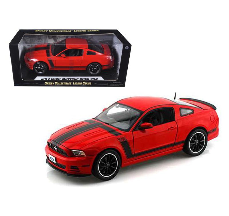 2013 Ford Mustang Boss 302 Red with Black Stripes 1/18 Diecast Model Car by Shelby Collectibles