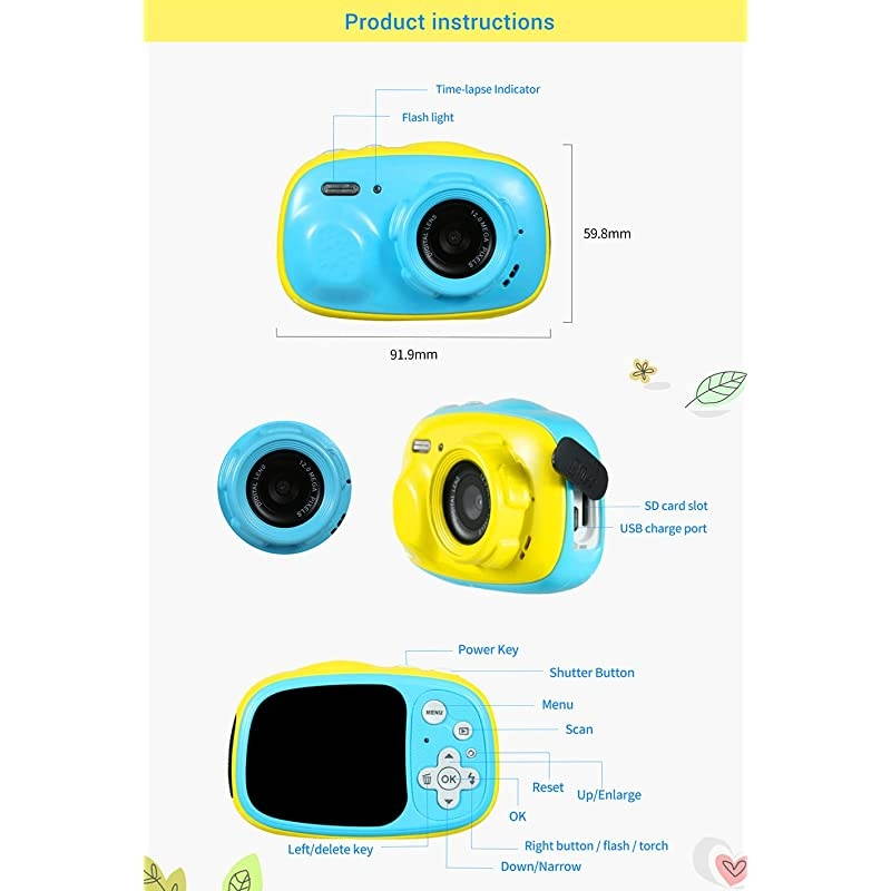 Kids Camera  Q1 Digital Video Camcorder Action Camera Rechargeable with 8G SD Card 2.0&rdquo; for 3-12 Year Old Boys and Girls Birthday Festival Gift