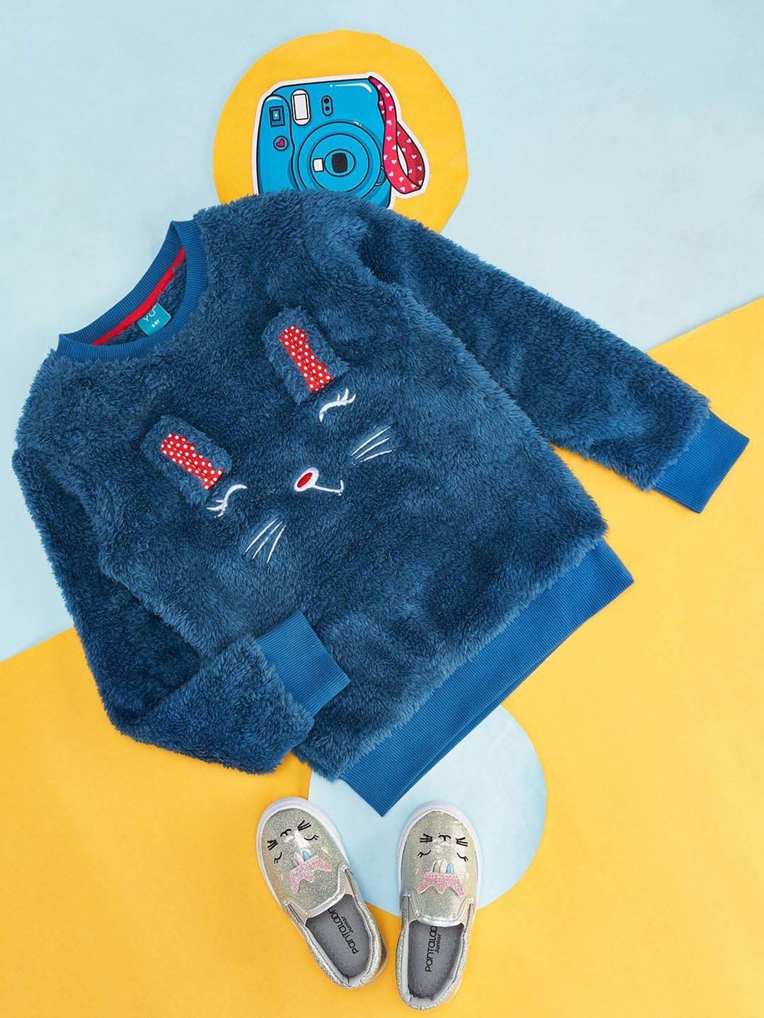 YU by Pantaloons Kids Blue Embroidered Full Sleeves Sweater