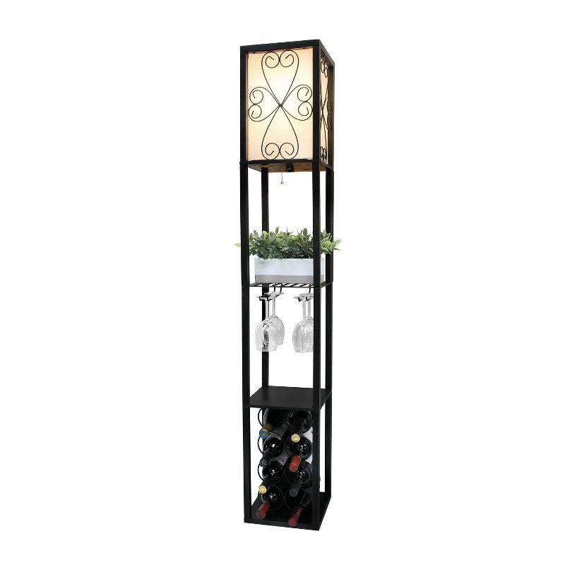 Etagere Organizer Storage Shelf Floor Lamp with Linen Shade Black - Simple Designs