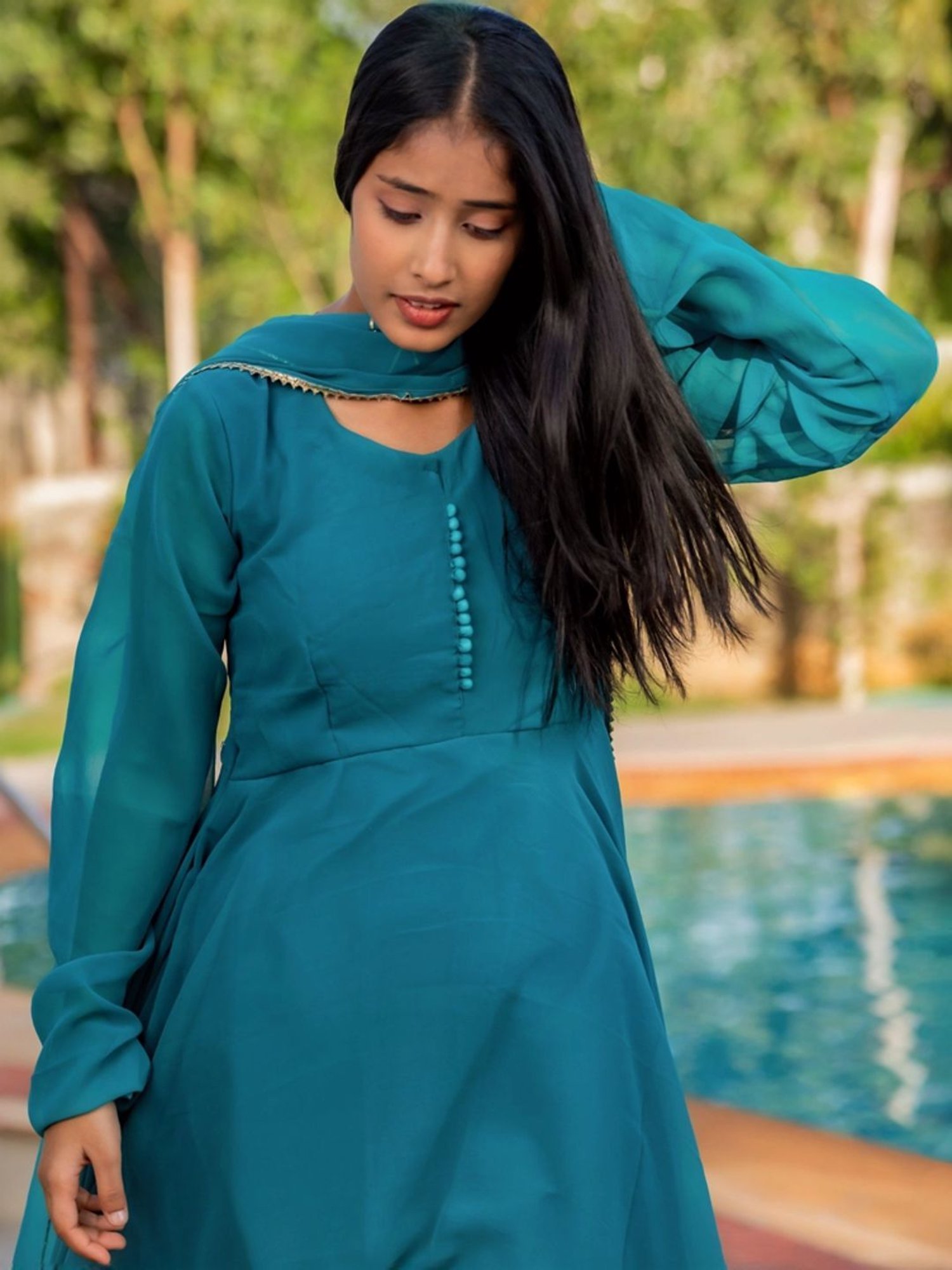 HOUSE OF JAMOTI Blue Regular Fit Kurta Pant Set With Dupatta