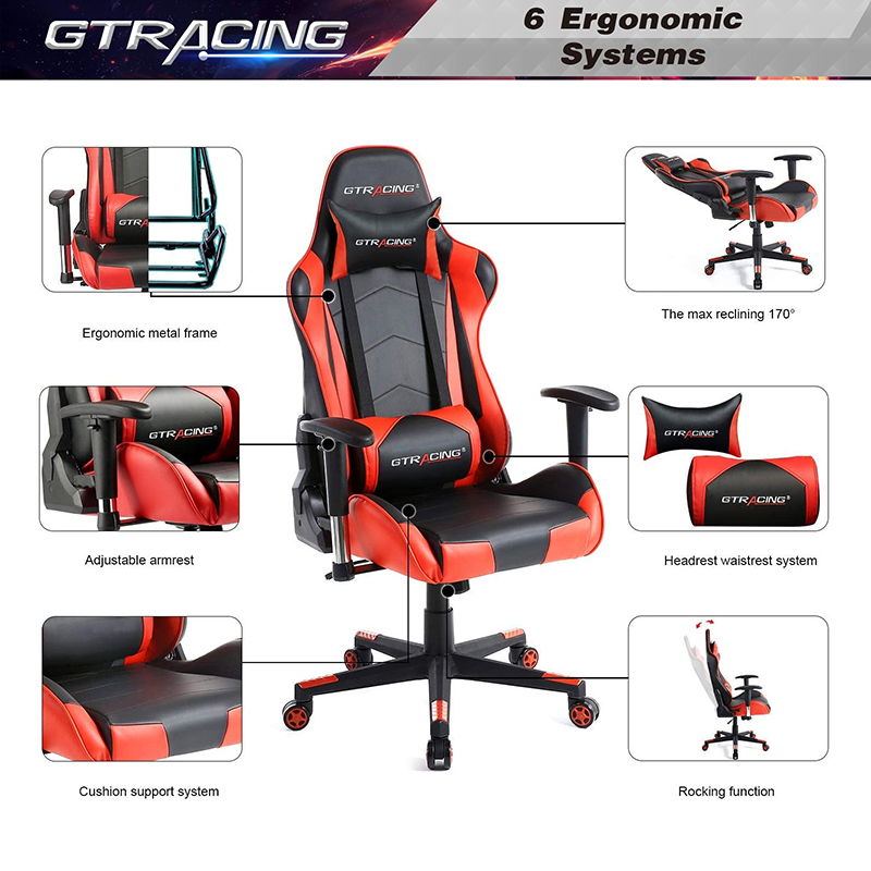 GTRACING Gaming Chair Racing Office Computer Ergonomic Video Game Chair Backrest and Seat Height Adjustable Swivel Recliner with Headrest and Lumbar Pillow Esports Chair
