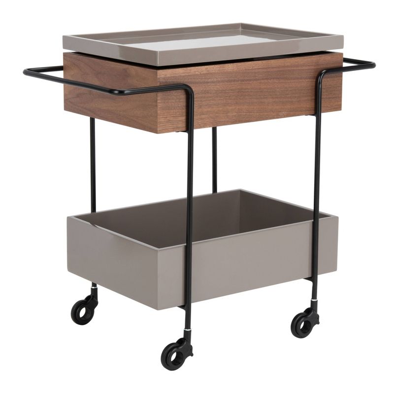 Scout Tray Bar Cart Walnut/Gray/Black - Safavieh