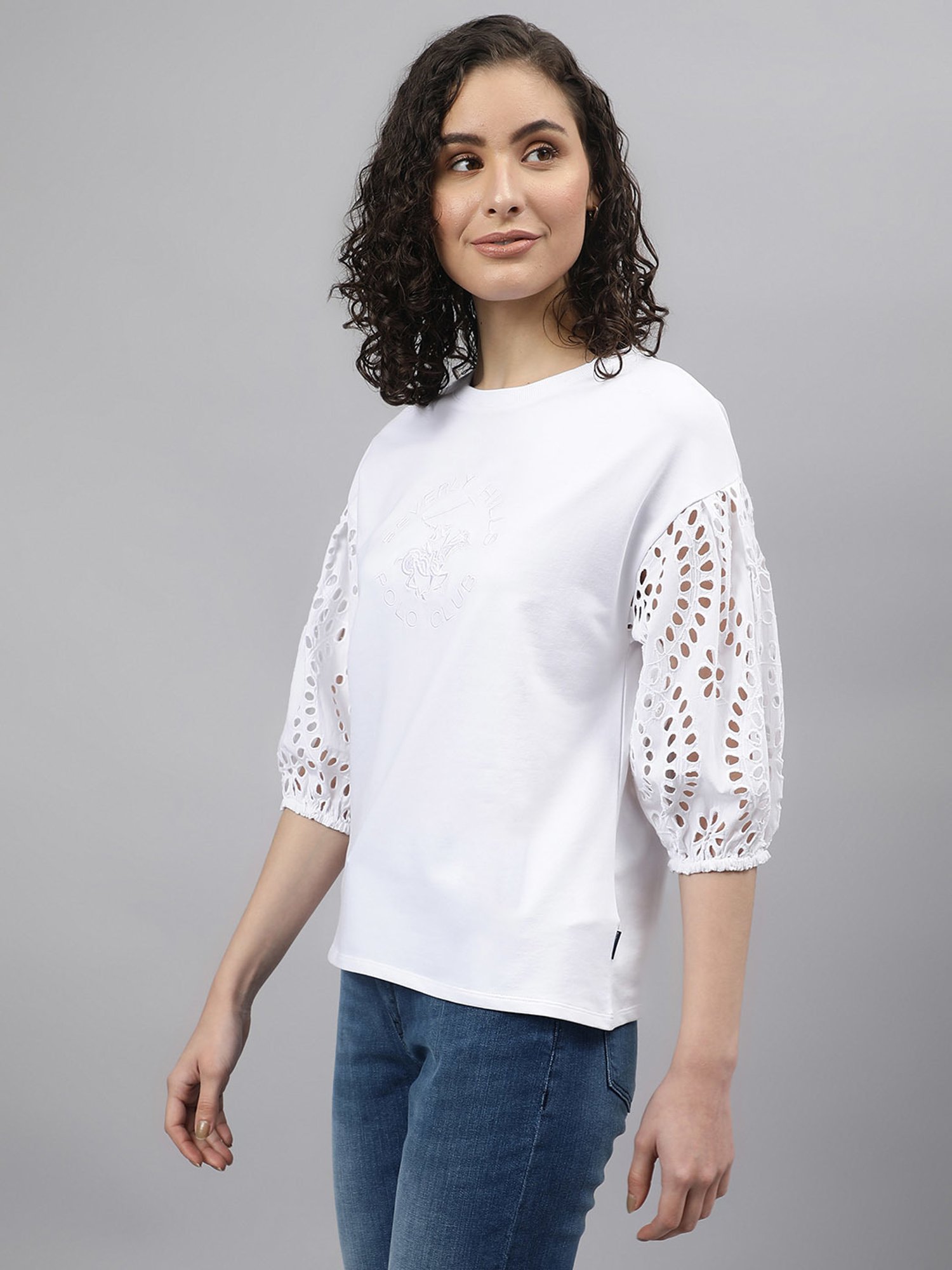 Beverly Hills Polo Club White Self Pattern Pullover